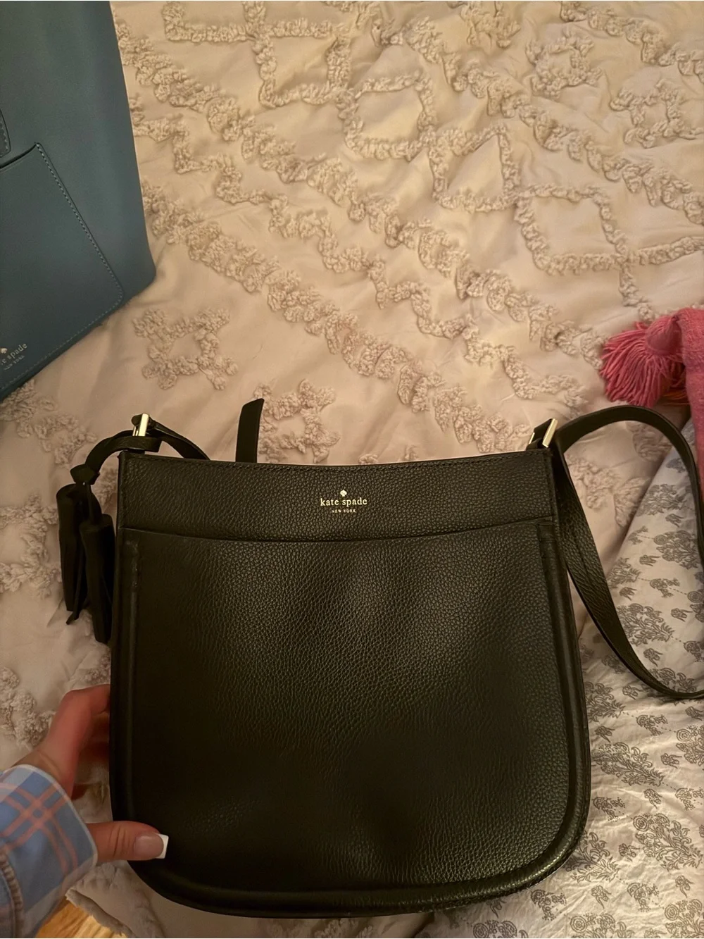kate spade Black Pebbled Leather Crossbody Bag with Gold Hardware